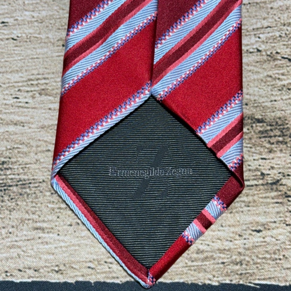 Ermenegildo Zegna Tie Men OS Red Striped Silk Italian Designer Necktie Luxury